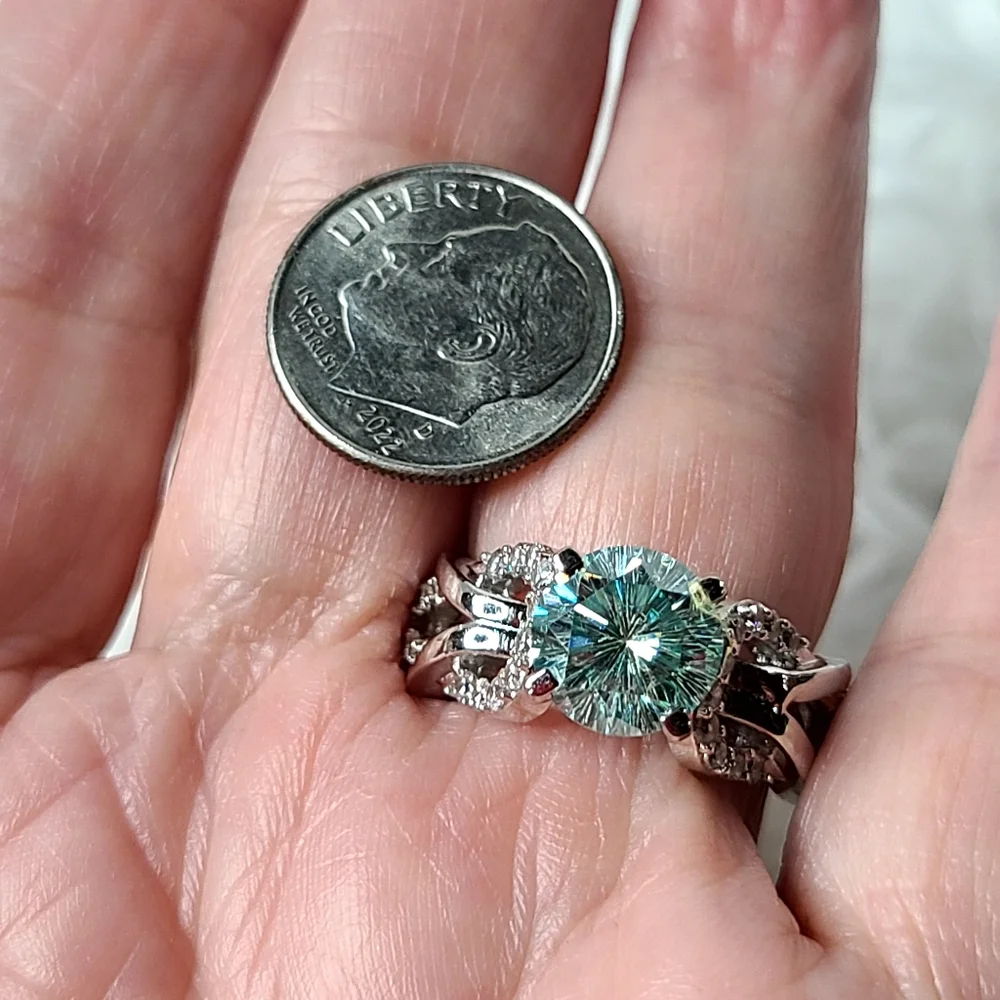 Moissanite 3 Carat Blue Solitare Ring